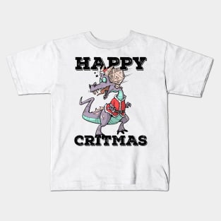 Critical Hit D20 Dice RPG Meme PnP Dragon Happy Critmas Gift Kids T-Shirt